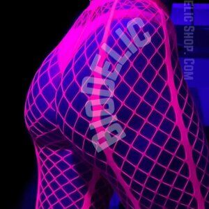 UV Reactive Pink Fishnet Rave Pants: Neon Y2K Festival Tights Stockings. Unisex